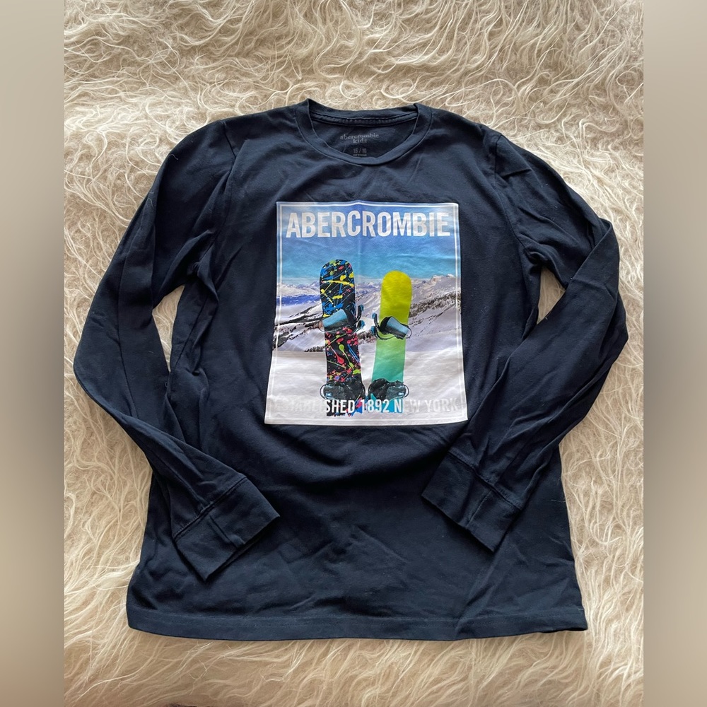 Boys dark navy graphic cotton long sleeve tee